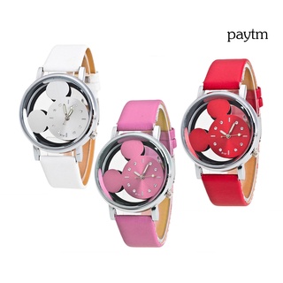 [pm] Reloj de pulsera analógico de cuarzo con banda de cuero sintético con diseño de Mickey Mouse (6)
