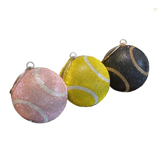 wat Tennis Shaped Clutch Bags Rhinestones Evening Purse Glitter Ball Handbag Shoulder Dinner Bag Street Sport Style