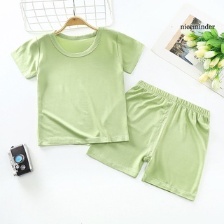 Nice_2 unids/Set bebé camiseta Kit cuello redondo absorción de sudor amigable con la piel niños Unisex Tops pantalones traje para verano (3)