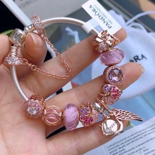 Pandora pulsera nueva serie rosa Diy Charm combinación Charm bolsa regalo de cumpleaños caja (2)