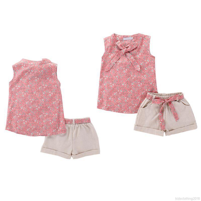 1-6y verano bebé niñas trajes de algodón floral tops +pantalón conjunto de ropa