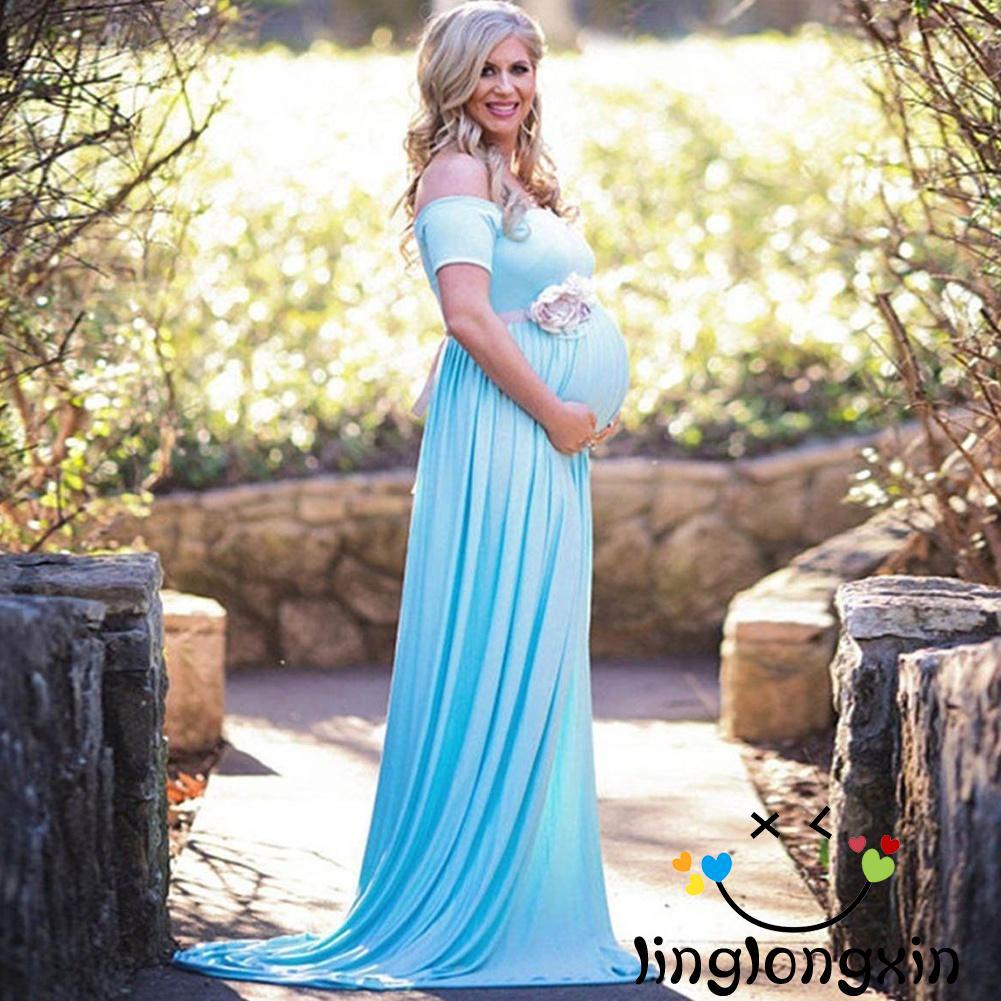 Xxl mujeres embarazadas Sexy Maxi vestido largo vestido de maternidad vestido de fotografía Props (6)