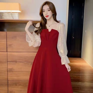 Versátil malla cosida vestido de lentejuelas con 2021 moda malla hilo costura vestido