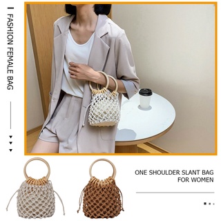 【fw】Fashion Women Pure Color Woven Hollow Purses Casual Mini Top-handle Handbag