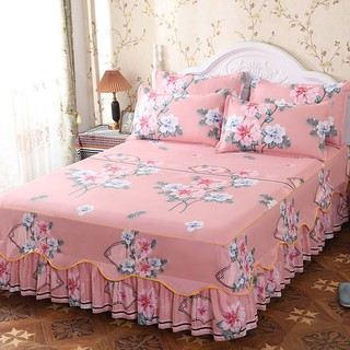 Falda de cama (sin funda de almohada) sábana bajera ajustable con estampado de flores, sábana bajera, tamaño Queen, funda de colchón