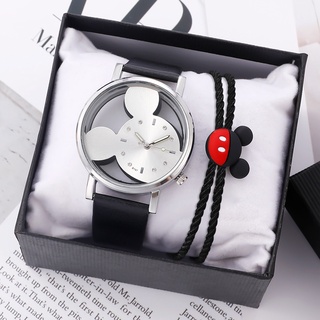 【Sin Caja PequeñA】Reloj De Mujer Nuevo Reloj De Cuarzo Con Reloj Lindo Hueco De Mickey Mouse + Pulsera De Moda (1)