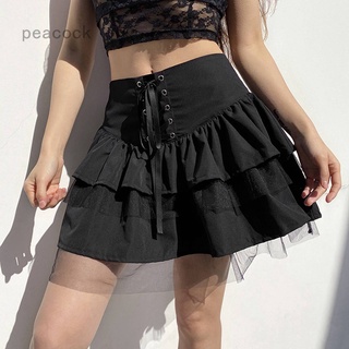 Peacock Fashion Goth Lace Women Mini Skirt A Line Skirt Punk Style Party BlackSkirts For Women