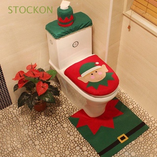 STOCKON Santa Toilet Seat Cover Bathroom Decorative Toilet Mat Rug Set Cute Decorative Products Bath Mat Christmas Decorations Three-piece Set Home Toilet Case