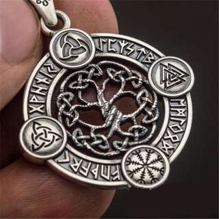 Collar Con Colgante De Amuleto De Las Runas De Futhark De La Moda Vikinga Hueco Árbol Vida Celta Triángulo (1)