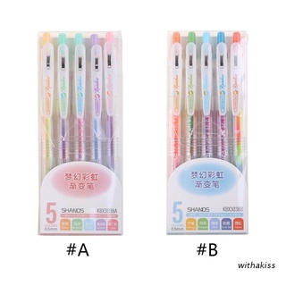 withakiss 5pcs Rainbow Gradient Color Gel Pen 0.5mm Marker Hook Line Pens Stationery School Office Supplies