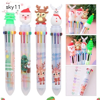 sky 6/10colors niño niñas santa claus pluma regalos de navidad papelería de dibujos animados bolígrafo escuela lindo estudiantes decoración feliz navidad