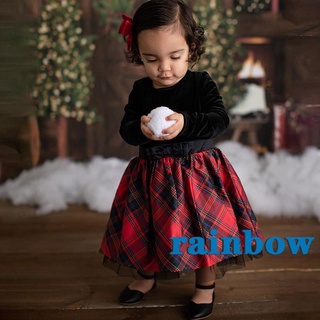 Rainbow-2 piezas niños traje conjunto, Color sólido cuello redondo manga larga jersey+falda corta a cuadros para niñas, 6 meses-4 años