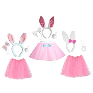 ant conejito de pascua traje conjunto de orejas de conejo diadema pajarita cola de felpa con tutú rosa falda cosplay accesorios de fiesta suministros