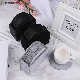 Ritsrain 8PCs/set Felt Round Drink Coasters Set With Box Placemat Cup Mat Pad Holder CL