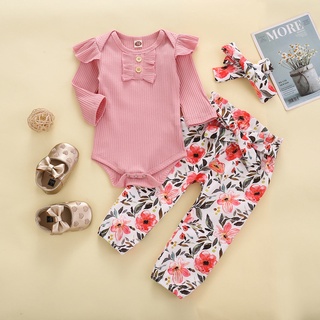 dialand _Newborn Baby Girls Tops Floral correa mameluco mono diadema ropa conjunto