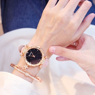 2 piezas reloj de mujer reloj analógico de cuarzo romántico cielo estrellado dial reloj casual para mujer + pulsera exquisita (4)