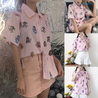 SAILOR MOON bluegypsophila lindo verano estudiante niña anime marinero luna impresión blusa manga corta suelta camisa (1)