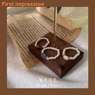 retro luz de lujo perla anillo femenino coreano hecho a mano de piedra natural anillo de alto sentido ins viento frío medio anillo de dedo