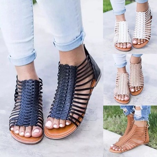 reborny_Summer Mujer Señoras Moda Roma Plana Hueco Peep Toe Sandalias Casual Zapatos