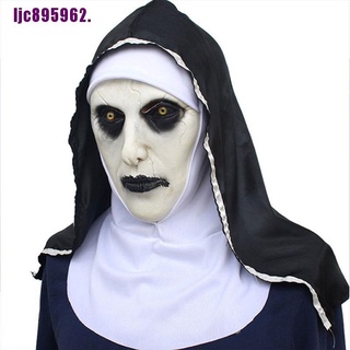 [L] El Horror Scary Nun máscara de látex con pañuelo de cabeza Valak Cosplay para disfraz de Halloween