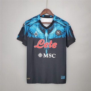 Camisa de los hombres suelta 2021/2022 S.S.C. Napoli Negro Azul Kappa × Marcelo Burlon Jersey de fútbol