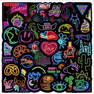 Xinyuan 50 Pcs Cool Neon Stickers Bicycle Phone Suitcase Guitar Bumper Skateboard