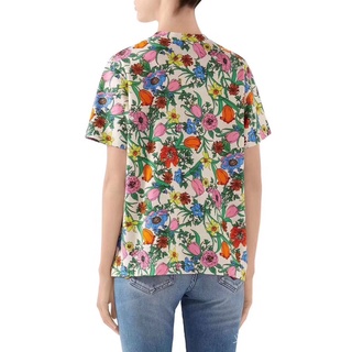 Gucci vintage Estilo Coreano hipster Impresión floral Hombres Y Mujeres hip-hop Tendencia Cuello Redondo Manga Corta Camiseta