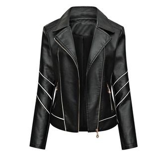 cs| chaqueta lisa slim lady coat de cuero sintético para motocicleta (2)