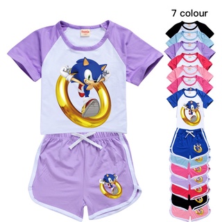 Sonic the Hedgehog niños y niñas pijamas traje de manga corta T-shirt niños + pantalones cortos ropa de verano casual deportes con cordones ropa deportiva