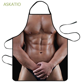 ASKATIO Novelty Muscle Men Baking Apron Gift Funny BBQ Chef Men Bib Party Cooking Creative Kitchen Costume
