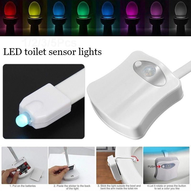 Luces LED con Sensor de inodoro 8 colores en 1/batería no incluida (3)