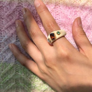fashionjewelry exquisito coreano retro mujeres resina geométrica redonda anillos jalea color diamante anillo