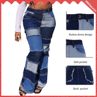 Blue Bootcut Denim Pants Women Stretch Boot Leg Flare Jeans Bell