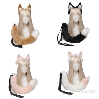 ONN Lolita Furry Headwear Plush Animal Ears Tail Set Cosplay Costume Hair Accessory