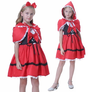 Nuevo disfraz de Caperucita Roja para niños de Halloween, cosplay, cosplay, vestido, vestido, falda