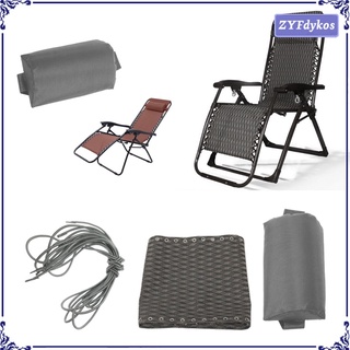 plegable reclinable de tela + cojín de cabeza + juego de encaje para tumbona al aire libre patio (7)
