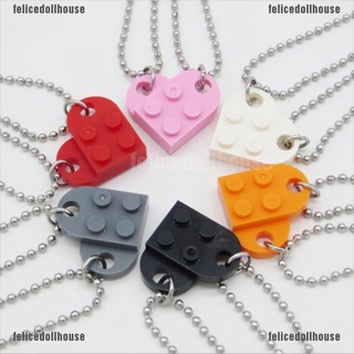 [Felice] 1 pza collar con colgante de corazón Lego de ladrillo para parejas de moda amistad (1)