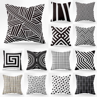 Funda de almohada cuadrada, poliéster, sofá, cintura, color negro y blanco, diseño geométrico