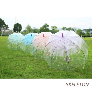 Esqueleto Romántico Transparente Flores Transparentes Burbuja Domo Paraguas Medio Automático Para El Viento Fuerte Lluvia (1)