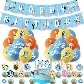 Bingo Bluey Tema Fiesta De Cumpleaños Decoración Conjunto Bandera Torta Topper Globo Niños Bebé Necesidades (1)