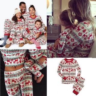 2pcs navidad familia coincidencia ropa conjunto papá mamá bebé festivo año nuevo pijamas de manga larga top + pantalones (3)