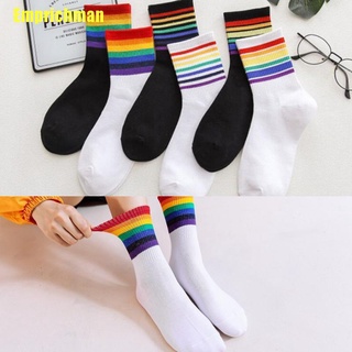 [Emprichman] 1 par de calcetines de mujer con rayas arco iris calcetines de navidad cálidos Harajuku