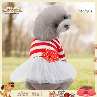 SYF_Puppy Ropa Suave Bowknot Diseño Primavera/Verano Perro Vestido De Princesa A Rayas Para Exteriores