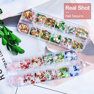 REBECKA Girls Christmas Nail Art Sequins Women DIY Nail Jewelry 3D Nail Art Decorations Star Colorful Snowflake Manicure Accessories Confetti Xmas Tree Laser Nail Art Patch (7)