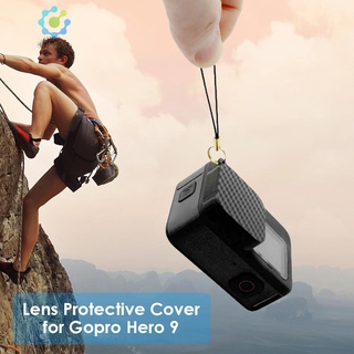 Tapa de lente hidduck para GoPro Hero 9 negro fibra de carbono textura lente cubierta protectora