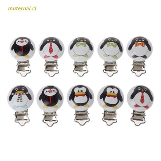 MUT 5Pcs Metal Wooden Baby Pacifier Clips Holders Cute Penguin Infant Soother Clasps Holders Accessories DIY Tool