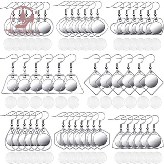 108 piezas de acero inoxidable pendientes en blanco ganchos de alambre bandejas de bisel con cabujones de vidrio de 12 mm ajuste para la fabricación de joyas diy manualidades