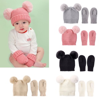 th 2020 unisex niños niñas niños bebé bebé invierno caliente ganchillo punto sombrero gorro gorra+mittens sólido conjunto de guantes de bebé accesorios