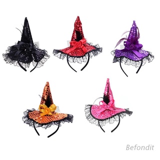 BEF Children Halloween Headband Feather Party Witch Hat Sequins Halloween Witch Hat Cap For Costume Dress Up Party Supplies