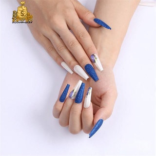accumuler moda en forma de t uñas arte ballet punta de uñas uñas postizas mujeres belleza brillo azul real uñas falsas